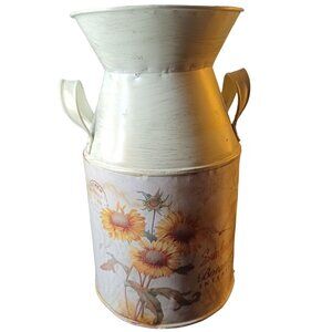 Cream Distressed Sunflower Milk Can